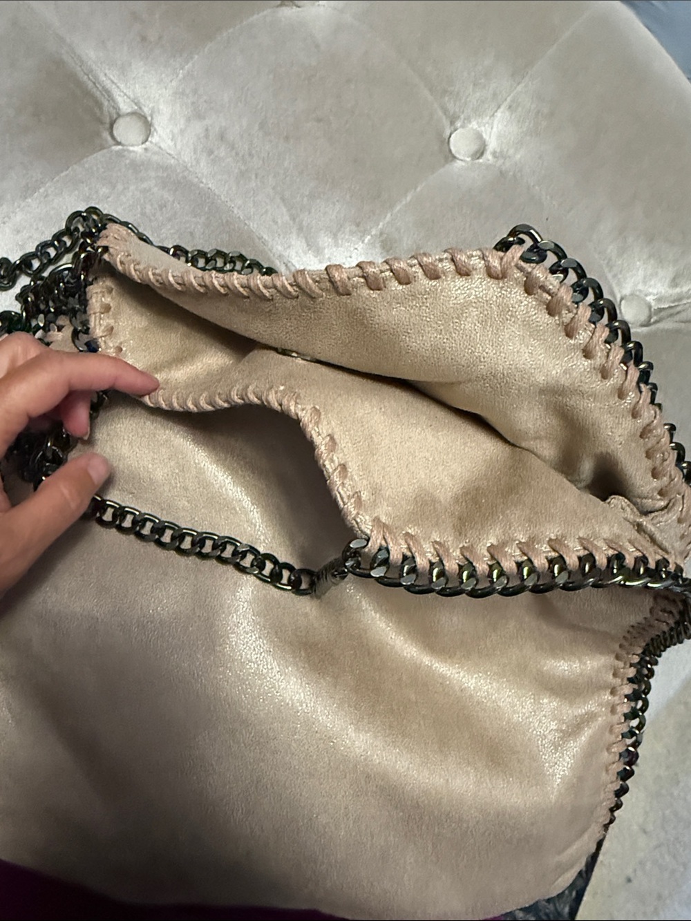 Madden Soft Taupe Chain-Trim Shoulder Bag, new - Picture 3 of 11